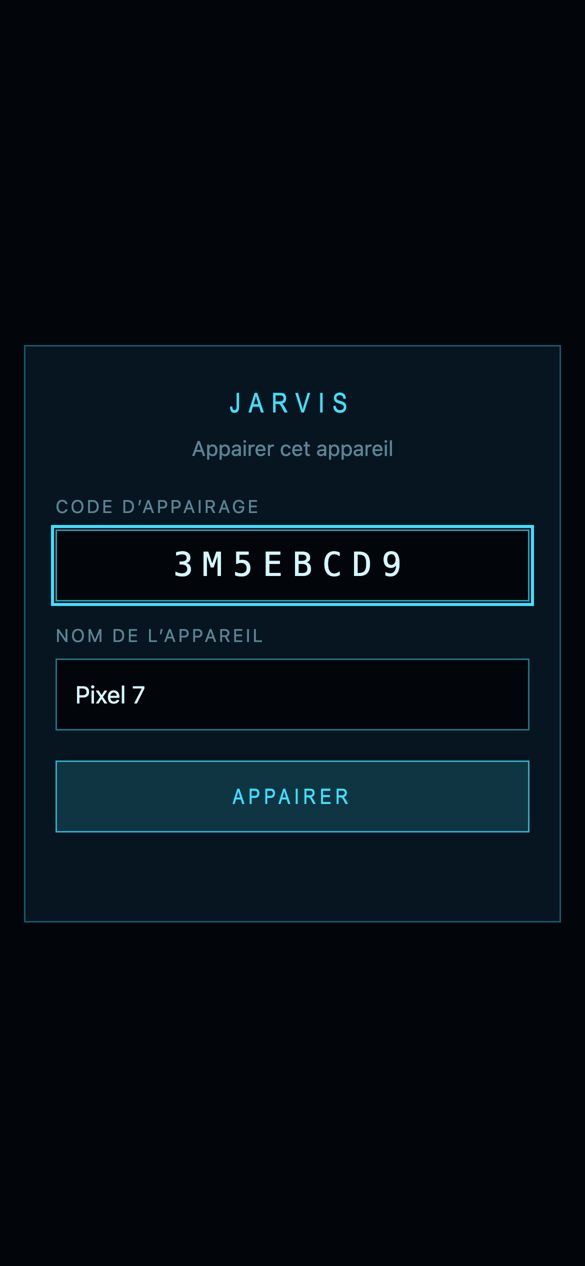znn-os · JARVIS mobile: pairing screen with a code